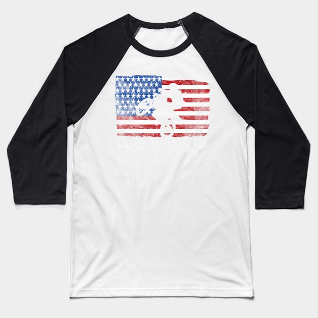 Awesome American Flag Motocross Gift Cool Dirt Bike Brap Design Baseball T-Shirt by Linco